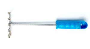Metal Tool with Blue Plastic Handle