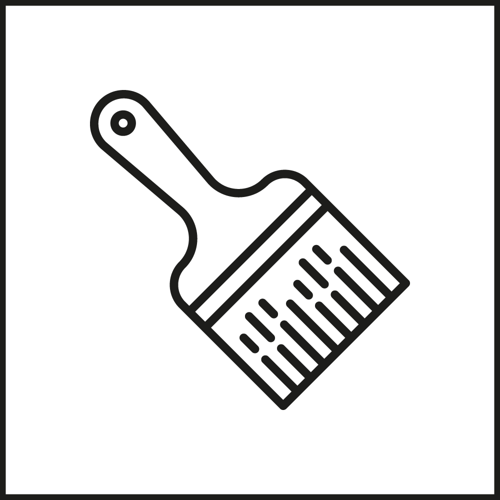 Minimalist paintbrush icon representing expert lime-based painting techniques by specialty contractors.