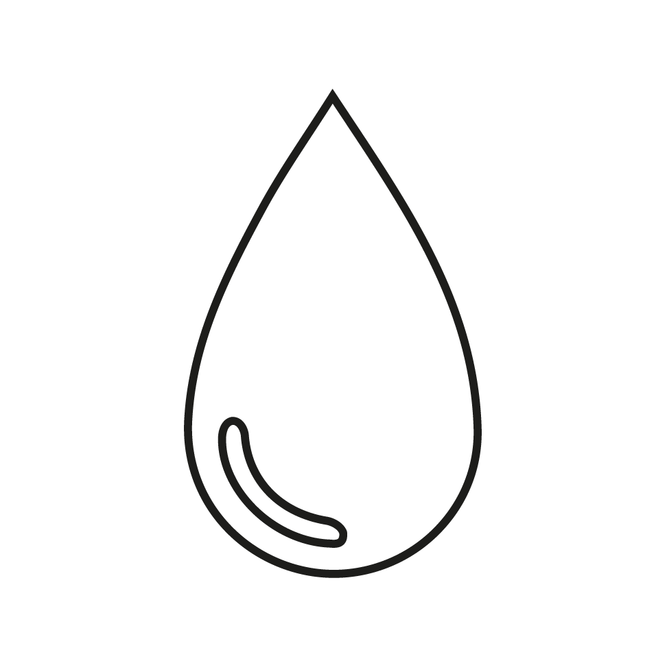Minimalist water droplet icon representing the breathable and moisture-resistant properties of lime-based painting by specialty contractors.