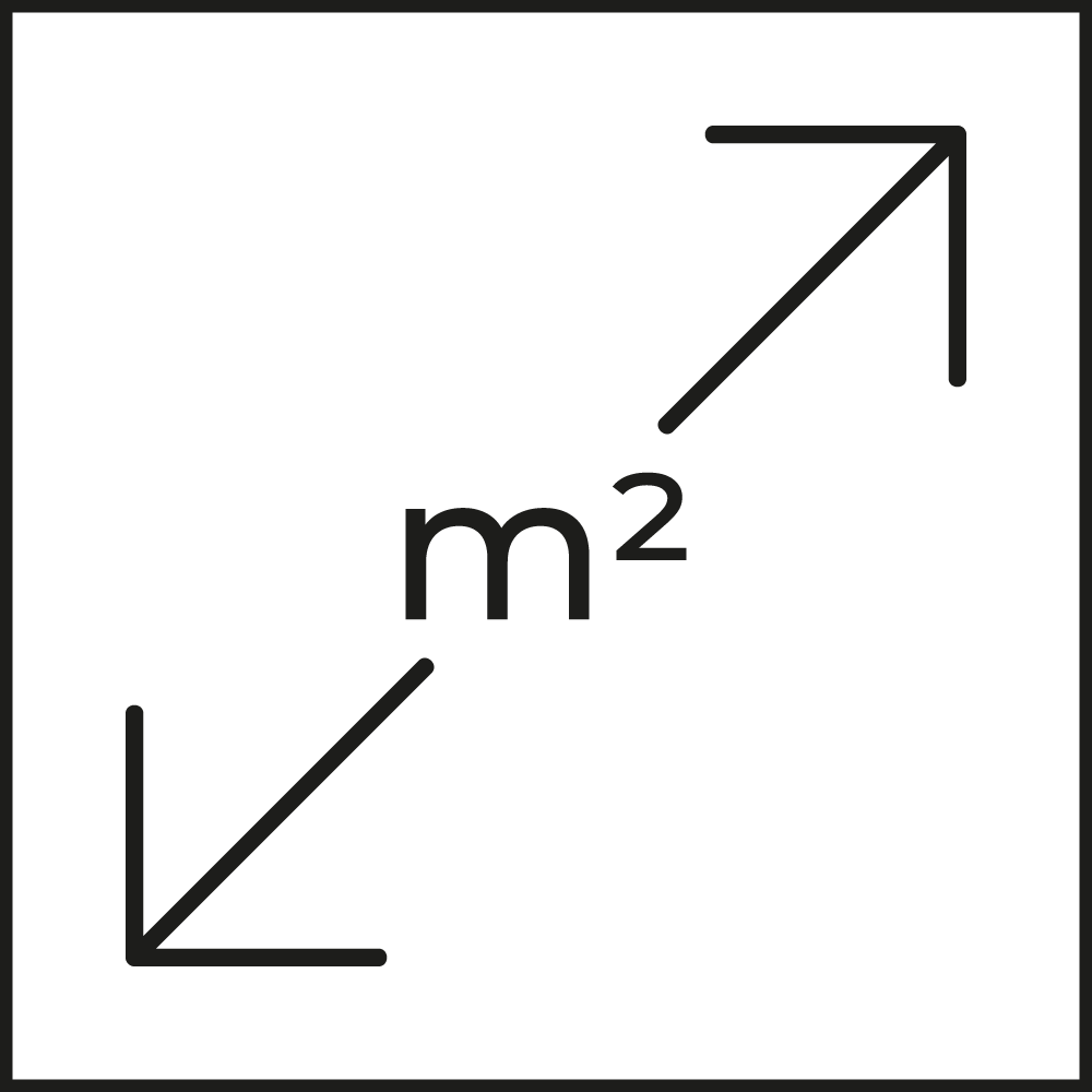 Square meter measurement icon representing coverage area for lime-based painting by specialty contractors.