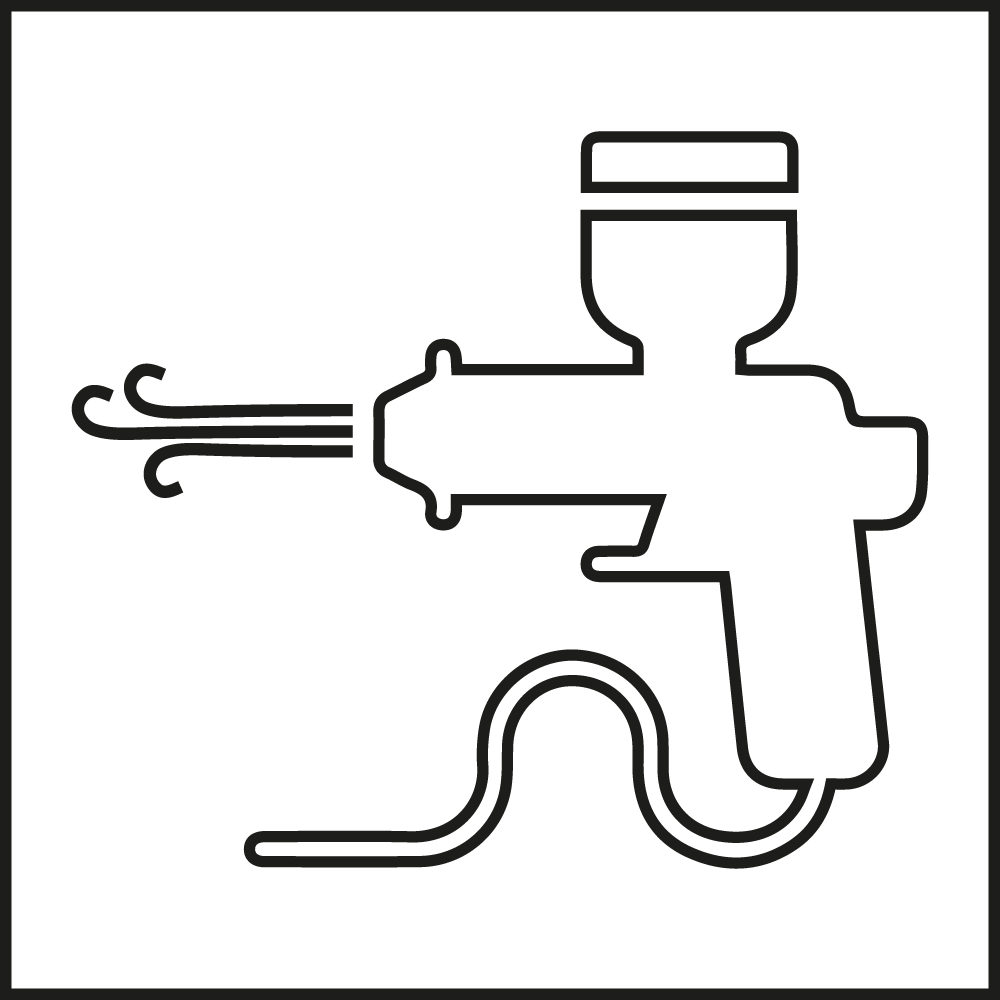 Spray gun icon representing advanced application techniques for lime-based painting by specialty contractors.