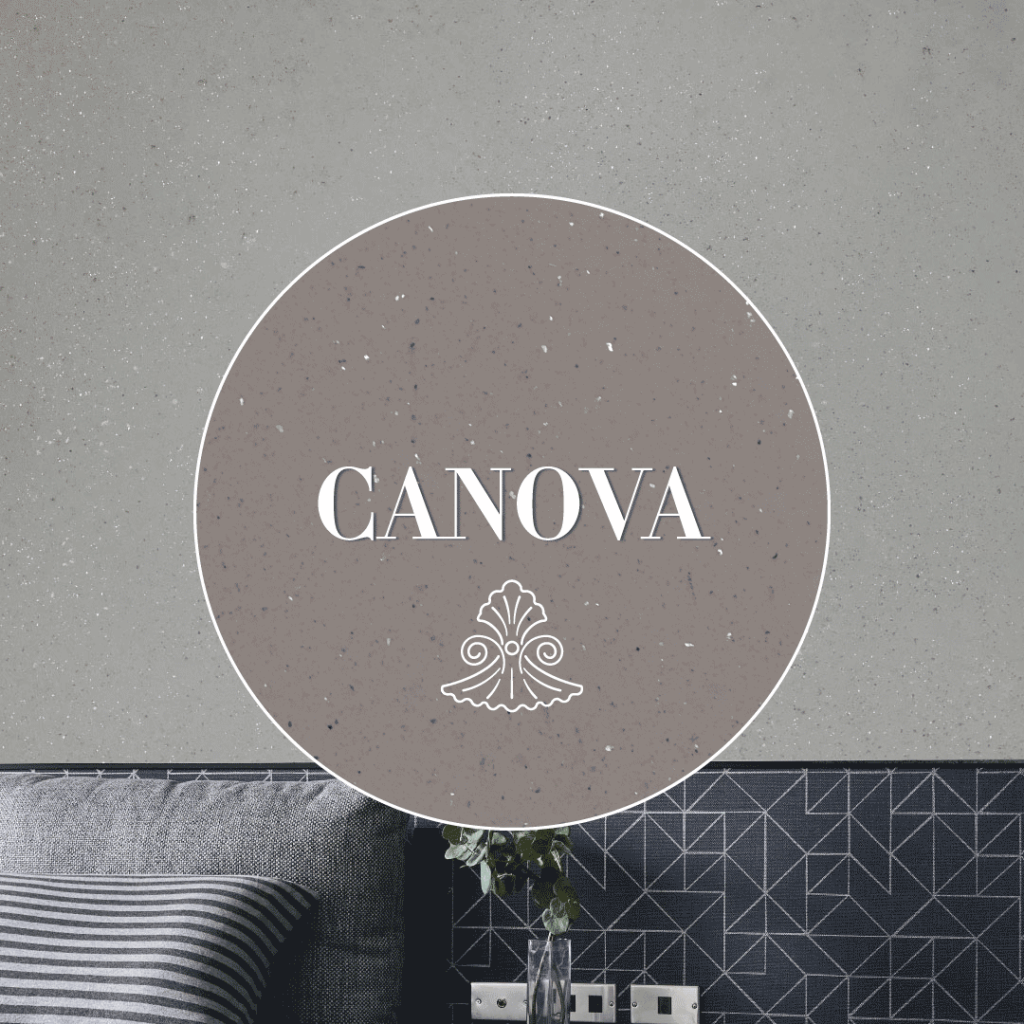 CANOVA logo featuring a circular design with a vintage style shell motif and speckled background.