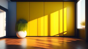 Modern Room with Yellow Accent Wall and Large Indoor Plant