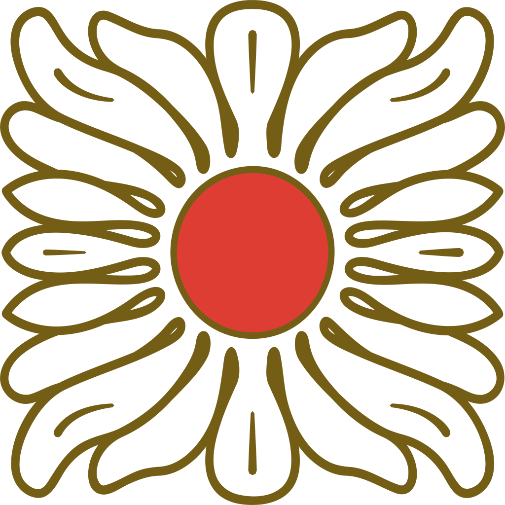 Colorful flower design with red center and golden petals symbolizing art and creativity in lime-based paintings