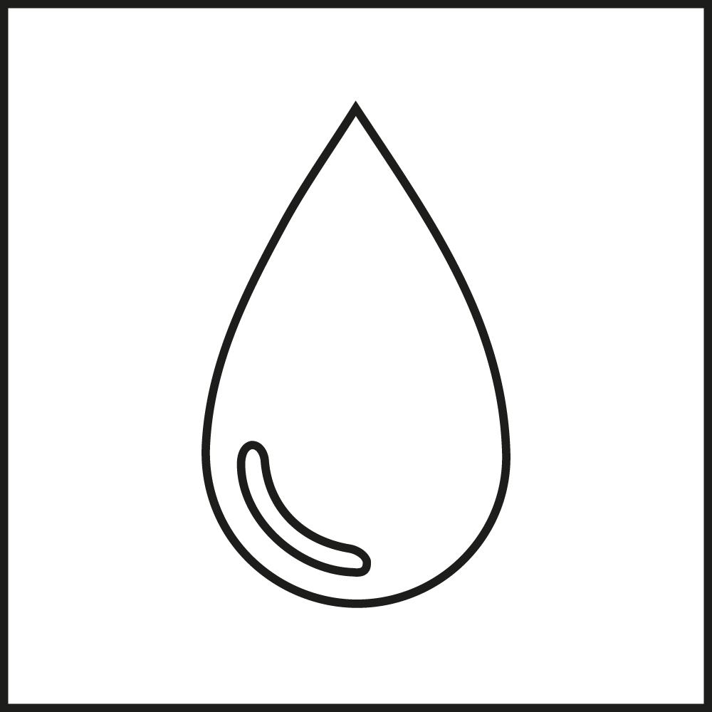 Line drawing of a water drop with a curved shape.