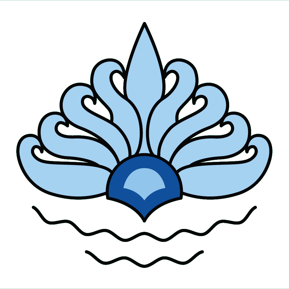 Decorative blue and light blue floral stencil with a central dome, ideal for lime-based painting.