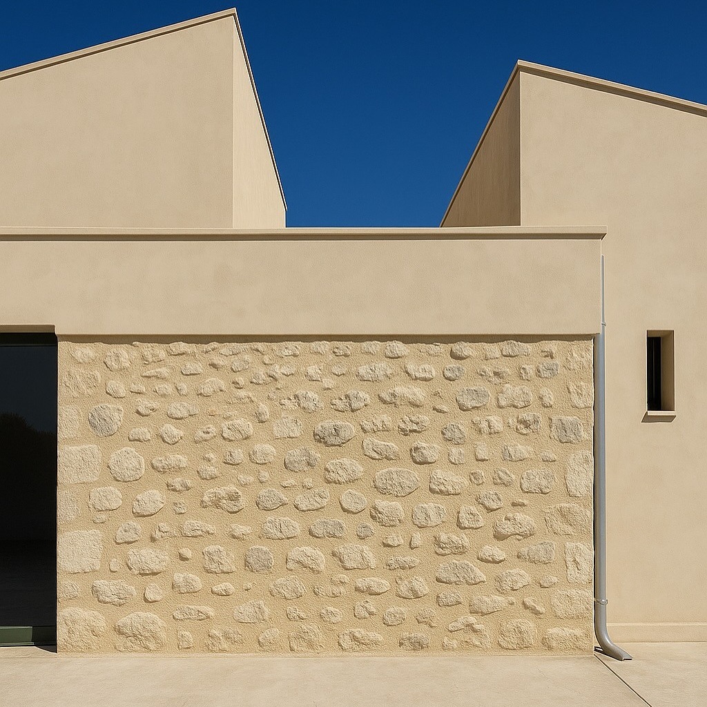 Restored old farmhouse featuring Intocalce lime-based plaster finish, showcasing natural textures, breathability, and timeless elegance.