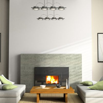 Modern Living Room with Neutral Walls, Fireplace, and Contemporary Décor.