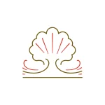 A decorative shell-shaped stencil design with radiating red lines and swirling motifs at the base.