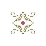 Elegant decorative stencil design with swirls and a central pink and blue pattern, ideal for lime-based paintings.